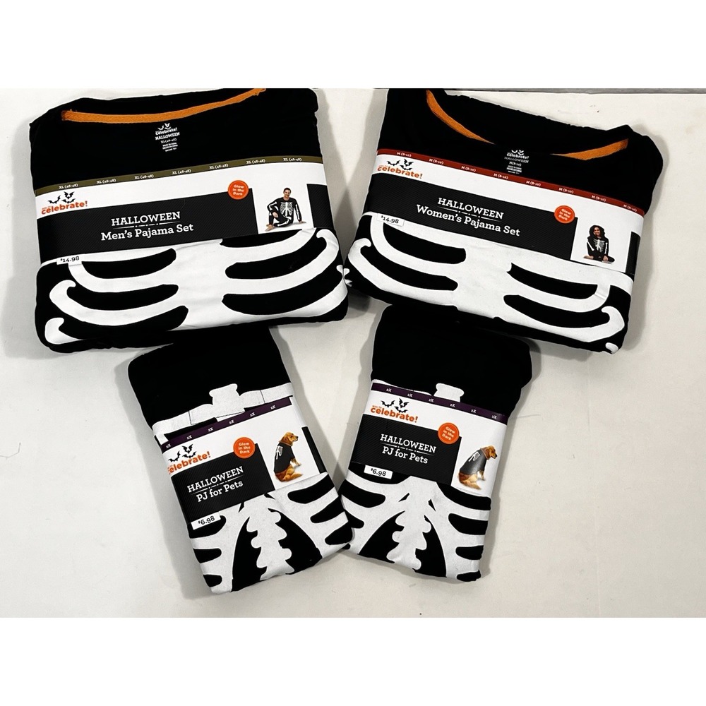 Celebrate Halloween Matching Pajama Set Men Women Pets Skeleton Family PJs Lot